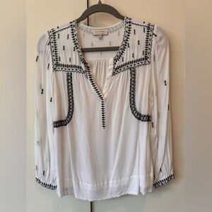 Lucky Brand White Tunic Top with Gray Embroidery